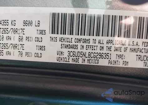 2012 Ram 2500 Laramie from USA, damaged, VIN 3C6UD5NL8CG296351